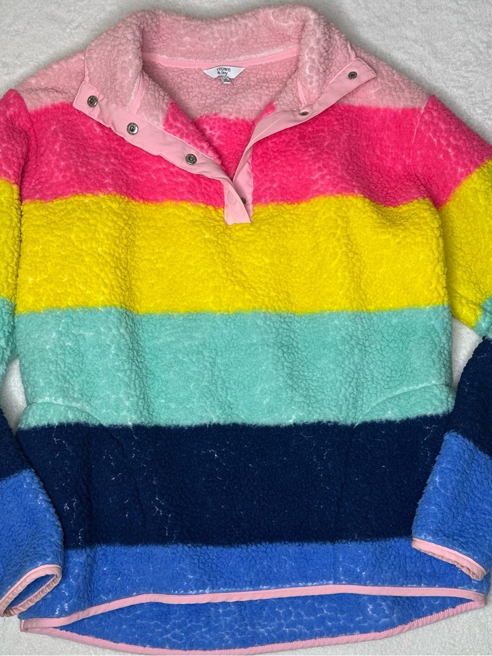 Crown & Ivy Women’s Sherpa Fleece Pullover Color Block Multicolor Size M